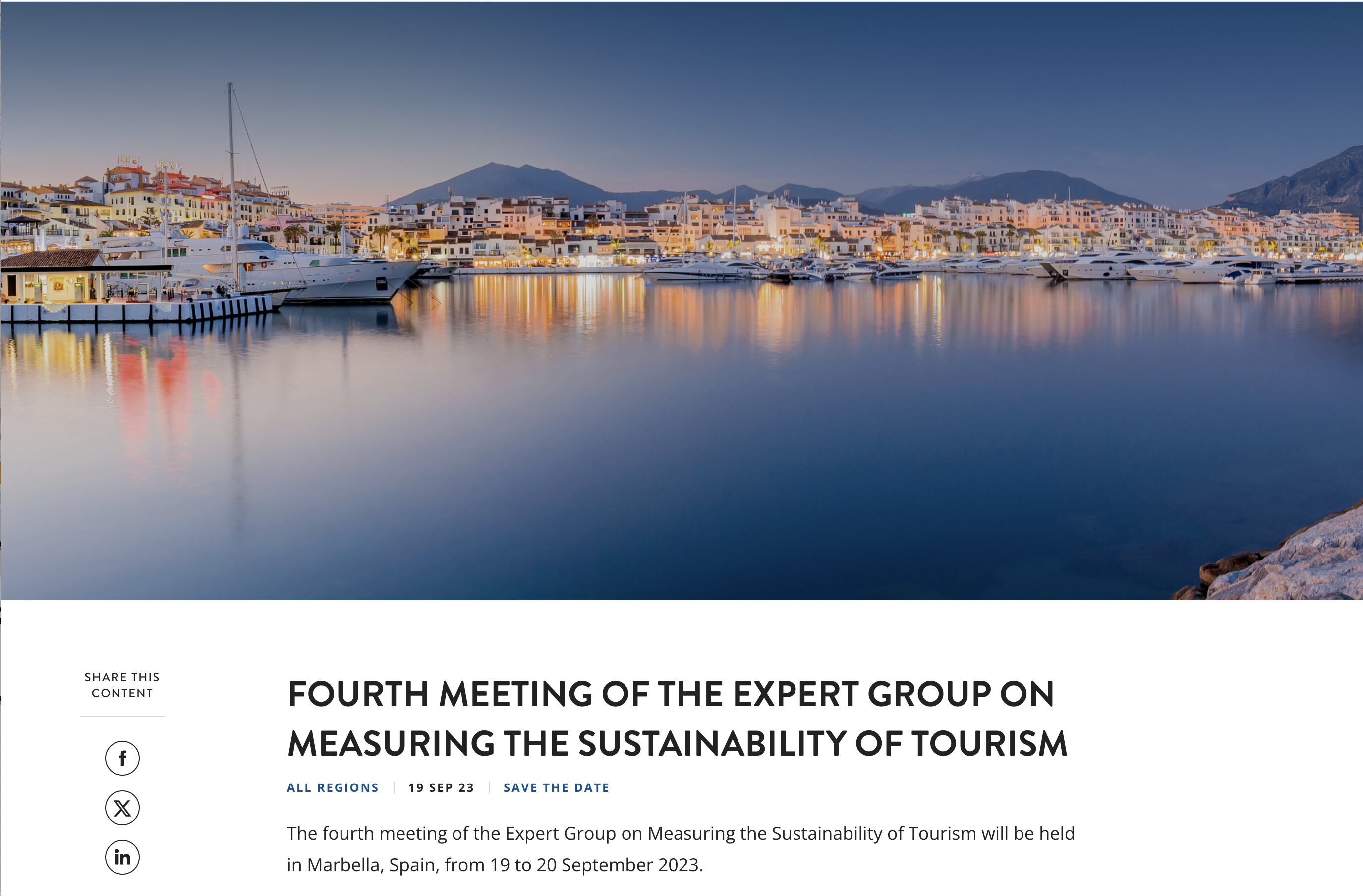 Cuarta reunión del Grupo de Expertos sobre la Medición de la Sostenibilidad del Turismo en Marbella del 19 al 20 de septiembre